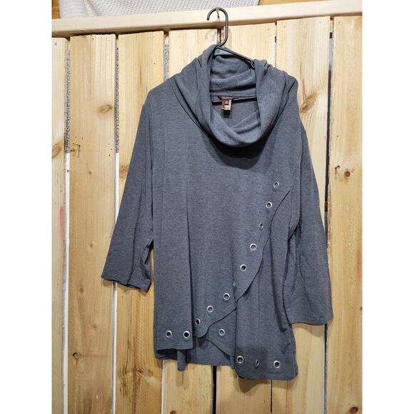 MULTIPLES Knit Sweater Cowl Neck Long Womens 2 XL Gray - Picture 4 of 9